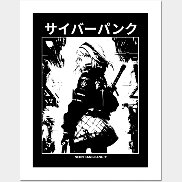 Cyberpunk Girl Manga Aesthetic Goth Grunge Japanese Waifu Anime Streetwear | Black Wall Art by Neon Bang Bang